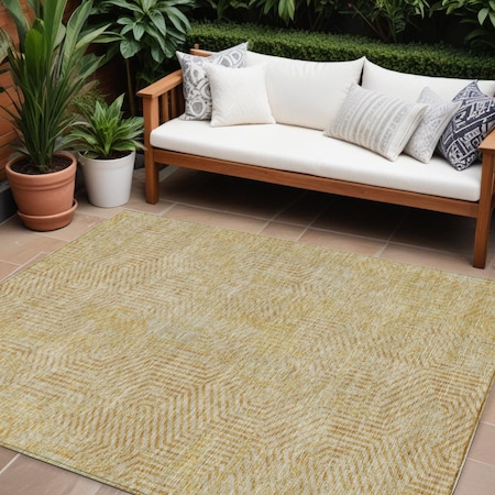Homeroots 9' X 12' Gold And Beige Geometric Washable Indoor Outdoor Area Rug 594549