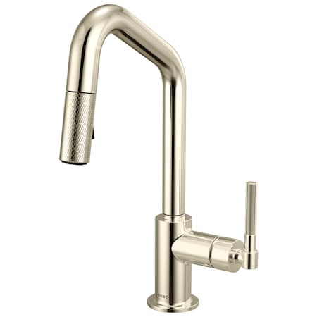 Brizo Litze Pull-Down Prep Faucet with Angle Spout, Knurled Handle Polished Nickel 63963LF-PN