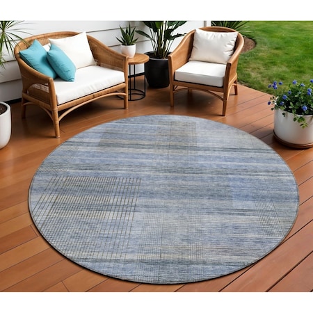 Homeroots 8' Denim Blue And Sky Blue Round Striped Washable Indoor Outdoor Area Rug 588048