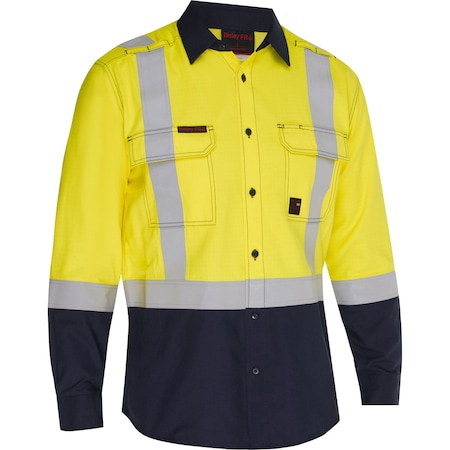 Bisley Dual-Certified AR/FR Men's Ripstop Long Sleeve Button Down, Industrial Wash Durable 385MFRHS-YN/2XT