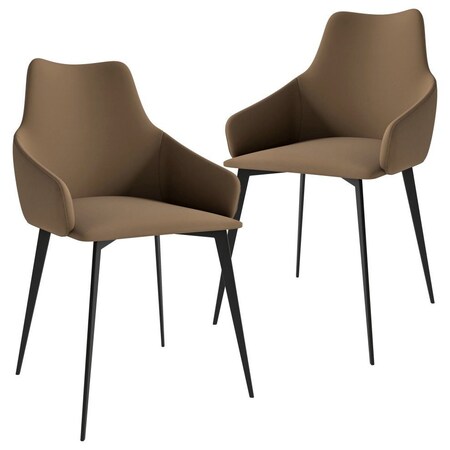 Leisuremod Sonnet Modern Dining Chair in Light Brown Fabric and Iron Legs, 2PK SC51LBR2