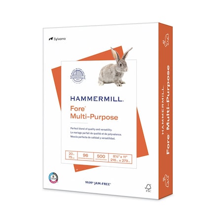 Hammermill/Hp Fore Multipurpose Print Paper, 96 Bright, 20 lb Bond Weight, 8.5 x 11, White, 500 Sheets Per Ream, 1 PK HAM103267