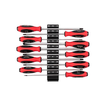 Tekton Phillips and Slotted Screwdriver Set w/Mod Org - 8 Inch Shanks, 10-Piece (#1 - #3, 4 - 14 mm) DWZ90108