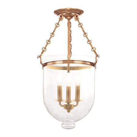 Hudson Valley Lighting Hampton 3 Light Semi Flush 12 In. Aged Brass/clear 253-AGB-C1