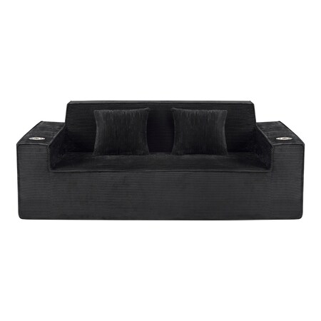 Homeroots 76" Black Corduroy Sofa With Toss Pillows 723785
