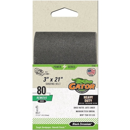 Gator Sanding Belt, 3 in W, 21 in L, 80 Grit, Medium, Zirconium Oxide Abrasive 7776