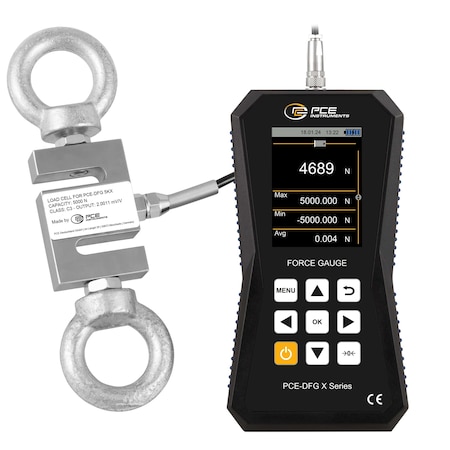 Pce Instruments Force gauge for tension and compression, measures 5,000 N / 1124 lbf with high resolution PCE-DFG 5K X