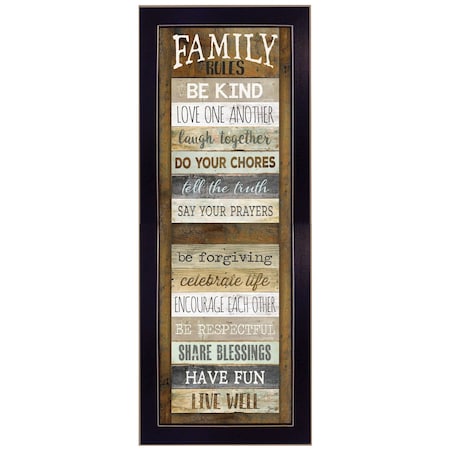 Homeroots Family Rules Shutter 1 Black Framed Print Wall Art 405223