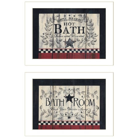 Set Of Two Hot Bath 3 White Framed Print Bathroom Wall Art, 2PK