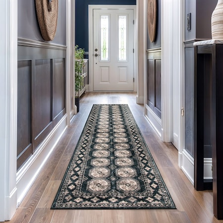 World Rug Gallery Transitional Moroccan Washable Non Slip Runner Rug 2 ft x 10 ft Anthracite WR83ANTHRACITE2X10