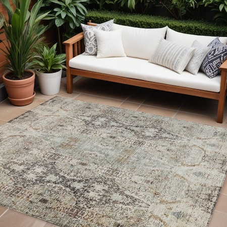Homeroots 8' X 10' Linen Black And Brown Floral Washable Indoor Outdoor Area Rug 606245