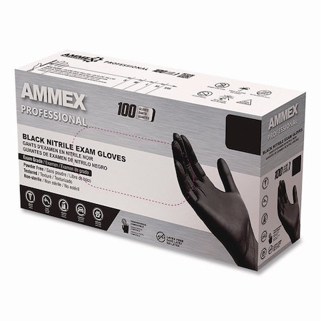 Ammex Professional Nitrile Exam Gloves, Powder-Free, Small, Black, 100PK ABNPF42100