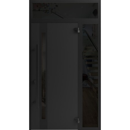 Vdomdoors Front Exterior Prehung Steel Door Ronex1033 Teak Sidelight and Transom Window Sidelite Entry Metal RONEX1033EXD-OAK-W36+14 X H80+16-LH-I