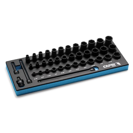 Capri Tools 3/8 in. Drive Master Shallow, Semi-Deep and Deep Impact Socket Set, SAE, 5/16 to 1 in., 40-Piece CP53000-40SSXDMT