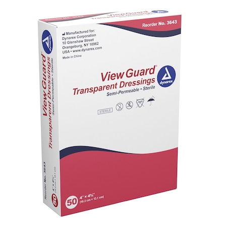 Dynarex View Guard Transparent Dressings, Sterile, 4"x4 3/4", 200PK 3643