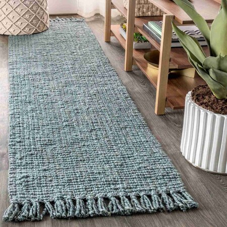Jonathan Y Pata Hand Woven Chunky Jute with Fringe Light Blue/Gray 2 ft. x 20 ft. Runner Rug NRF103B-220
