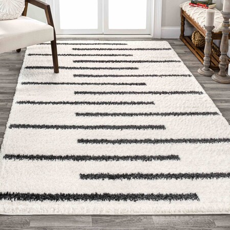 Jonathan Y Alaro Berber Stripe Shag White/Gray 4 ft. x 6 ft. Area Rug MOH402A-4