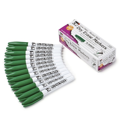 Charles Leonard Dry Erase Markers, Pocket Style, Green, Bullet Tip, 12PK 47325