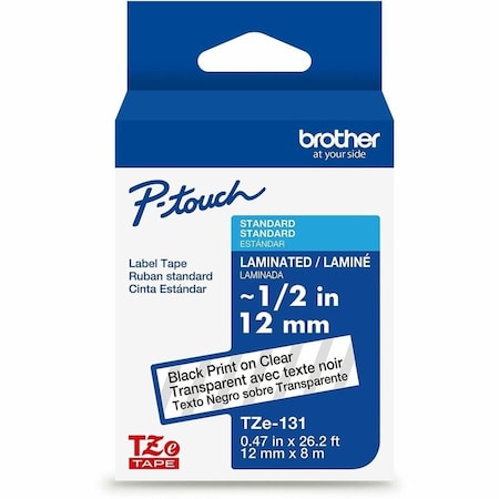 Brother Label/Ribbon Cartridge, Clear, Gloss, 1/2 in W TZE131G