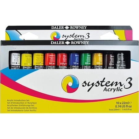 Daler-Rowney System3 Acrylic Paint Set, Assorted Colors, 22ml, 10-Piece Set D129100015