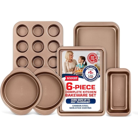 Bakken- Swiss BAKKEN 6-Piece Nonstick Bakeware Set, Carbon Steel, Stackable, PFOA-Free, Brown BK6PCBRW66