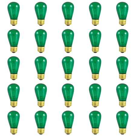 Bulbrite 11-Watt S14 Transparent Green Dimmable Incandescent Light Bulb, 25PK 861209