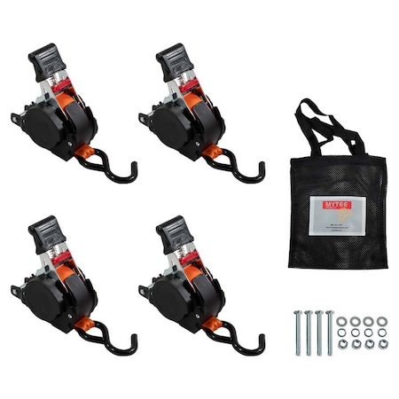 Mytee Products 1 ftx10 ft Bolt-on Orange Retractable Ratchet Straps for Cargo Coated w/ S Hook RS110R-BO-OR4PK