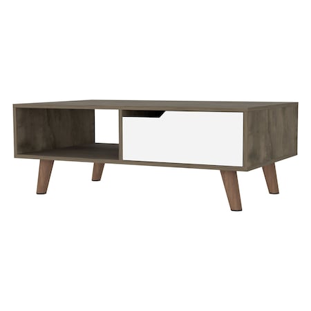 Homeroots 40" Natural And Dark Brown And White Wood Rectangular Coffee Table With Shelf 491989