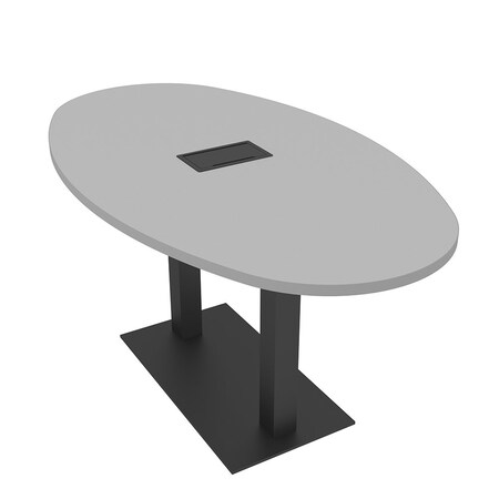 Skutchi Designs Boval Conference Table With Power, 36 in W, 60 in L, Grey HAR-BOVL-36X60-DOU.BK-U779-EBLK