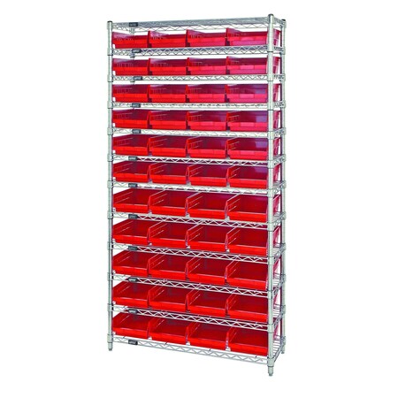Quantum Storage Systems WIRE SHELVING UNIT W/44 RED BINS WR12-114RD