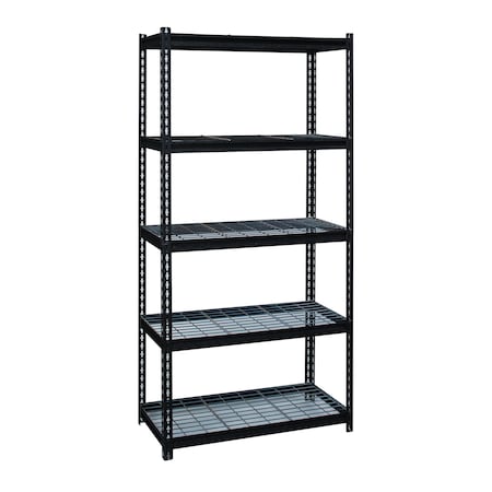 Iron Horse 2300 Riveted Steel Wire Deck Shelving 5-Shelf Unit, 18" D x 36" W x 72" H, Black 22130