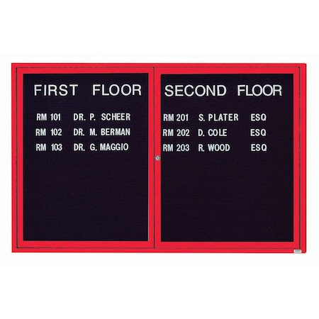 Aarco Enclosed Letter Board Directory w/ Powder Coated Red Aluminum Frame, 48''Hx72''W, 2 Doors ADC4872R