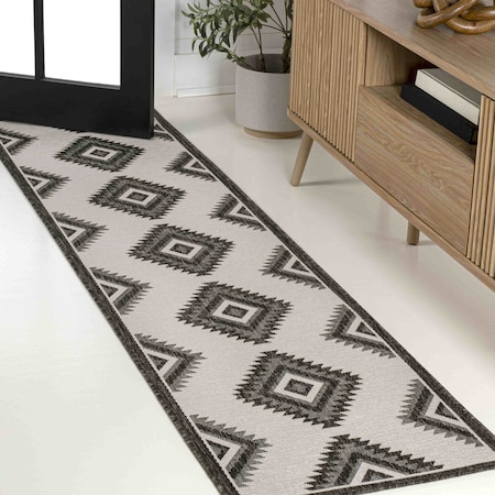 Jonathan Y Lior Geometric Moroccan Diamond Black/Cream 2 ft. x 8 ft. Indoor/Outdoor Runner Rug TSN202A-28