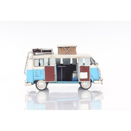 Homeroots 6" Blue And White Metal Volkswagen Bus Sculpture 401766