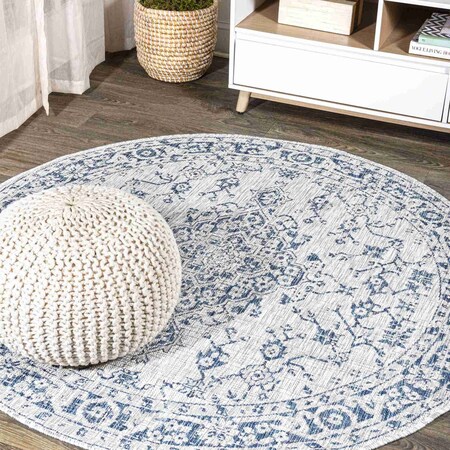 Jonathan Y Rozetta Boho Medallion Textured Weave Gray/Navy 5 ft Round Indoor/Outdoor Area Rug SMB102B-5R