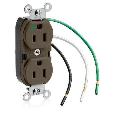 Leviton Leaded Dup Rec HG 15A 125V Self-Gr Brn 8200-L