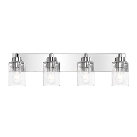 Jonathan Y Irving 27.75" 4-Light Seeded Glass/Iron Modern Contemporary LED Vanity Light, Chrome JYL7558C