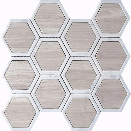 Apollo Tile 12x14 Wooden Grey, Bianco Carrara Marble Polished Floor and Wall Mosaic Tile 5.48 sqft/case, 5PK APLSV88G37A