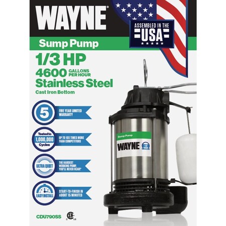 Wayne 1/3 HP Stainless Steel Sump Pump CDU790SS