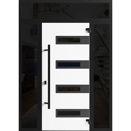 Vdomdoors Front Exterior Prehung Steel Door Ronex0131 Grey 2 Sidelight and Transom Window Sidelite Entry RONEX0131EXD-GRE-W12+36+12 X H80+16-LH-I