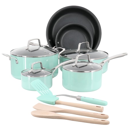 Martha Stewart Lockton 14 Piece Ceramic Nonstick Aluminum Cookware Set in Martha Blue 128112.14R