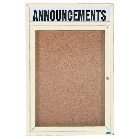 Aarco Illuminated Enclosed Bulletin Board w/ Header Ivory Powder Coated Al Frame, 48''Hx36''W DCC4836RHIIV