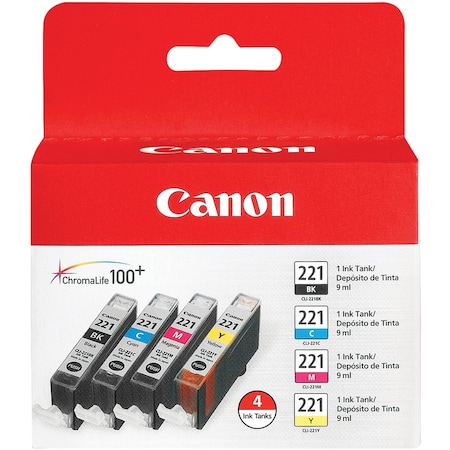 Canon Ink Cartridge, Cli221, 4 Color Pack, PK4 2946B004