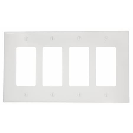 Leviton Decora Wallplate, Midway Size, Gang 4, White PJ264-W