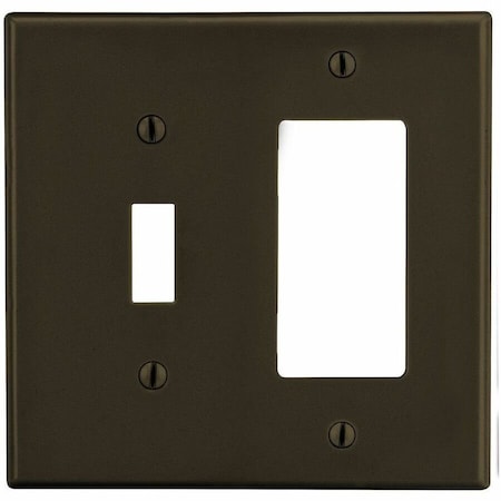 Hubbell Wiring Device-Kellems Toggle Switch/Rocker Wall Plate, Number of Gangs: 2 Plastic, Satin Finish, Brown PJ126