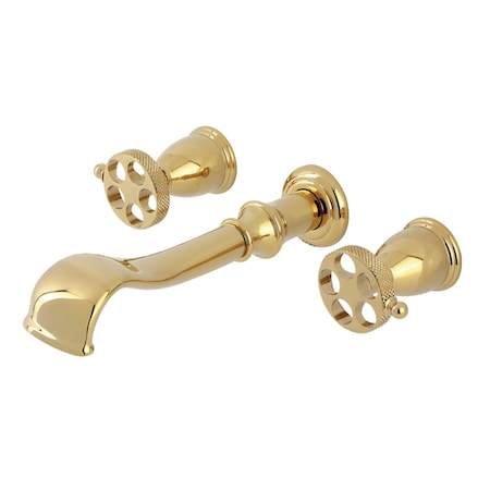 Kingston Brass Two-Handle Wall Mount Tub Faucet with Knurled Handle, Polished Brass KS5022RKX