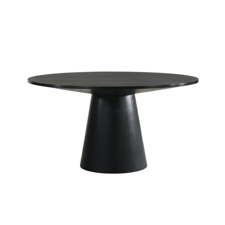 Homeroots 59" Black Wood Pedestal Base Round Top Dining Table 631286