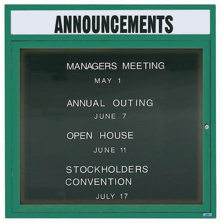 Aarco Illuminated Enclosed Letter Board Directory w/ Powder Coated Green Al Frame and Header, 36''Hx36''W ADC3636HIG