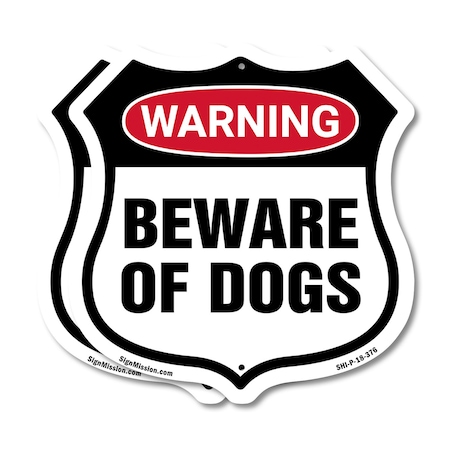 Signmission Dog Warning Shield Sign Beware Of Dogs, 18 inch X 18 inch, Plastic Sign, 2PK SHI-P-2PACK-18-376