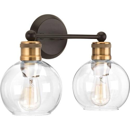 Progress Lighting Hansford 2-Light Antique Bronze Clear Glass Coastal Bathroom Vanity Light 15.5" P300050-020